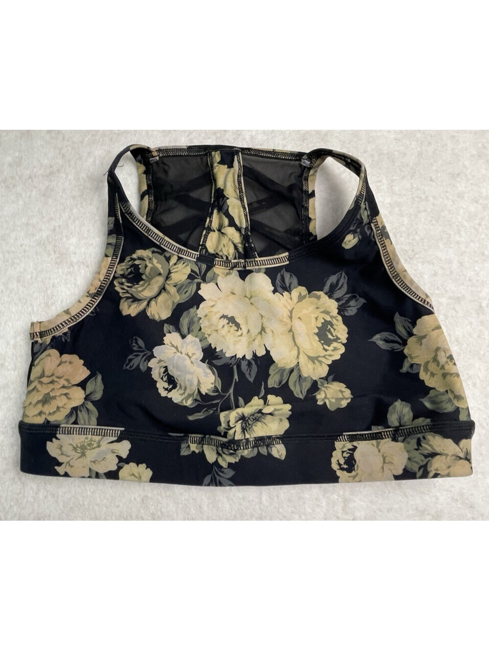 Torrid Active Sports Bra Women's Size 00 (M/L 10/12) Black Floral Strapy Back